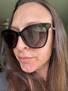 Burberry Black Cat-Eye Sunglasses with Signature Stripe Temples